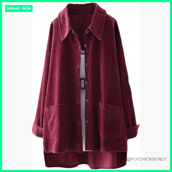 Corduroy Shirt Jacket with Button Down Front and Pockets